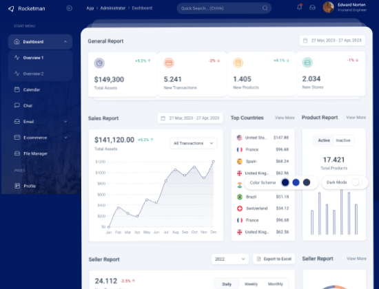 Tailwind Dashboard React, Vue, HTML & Laravel – Rocketman